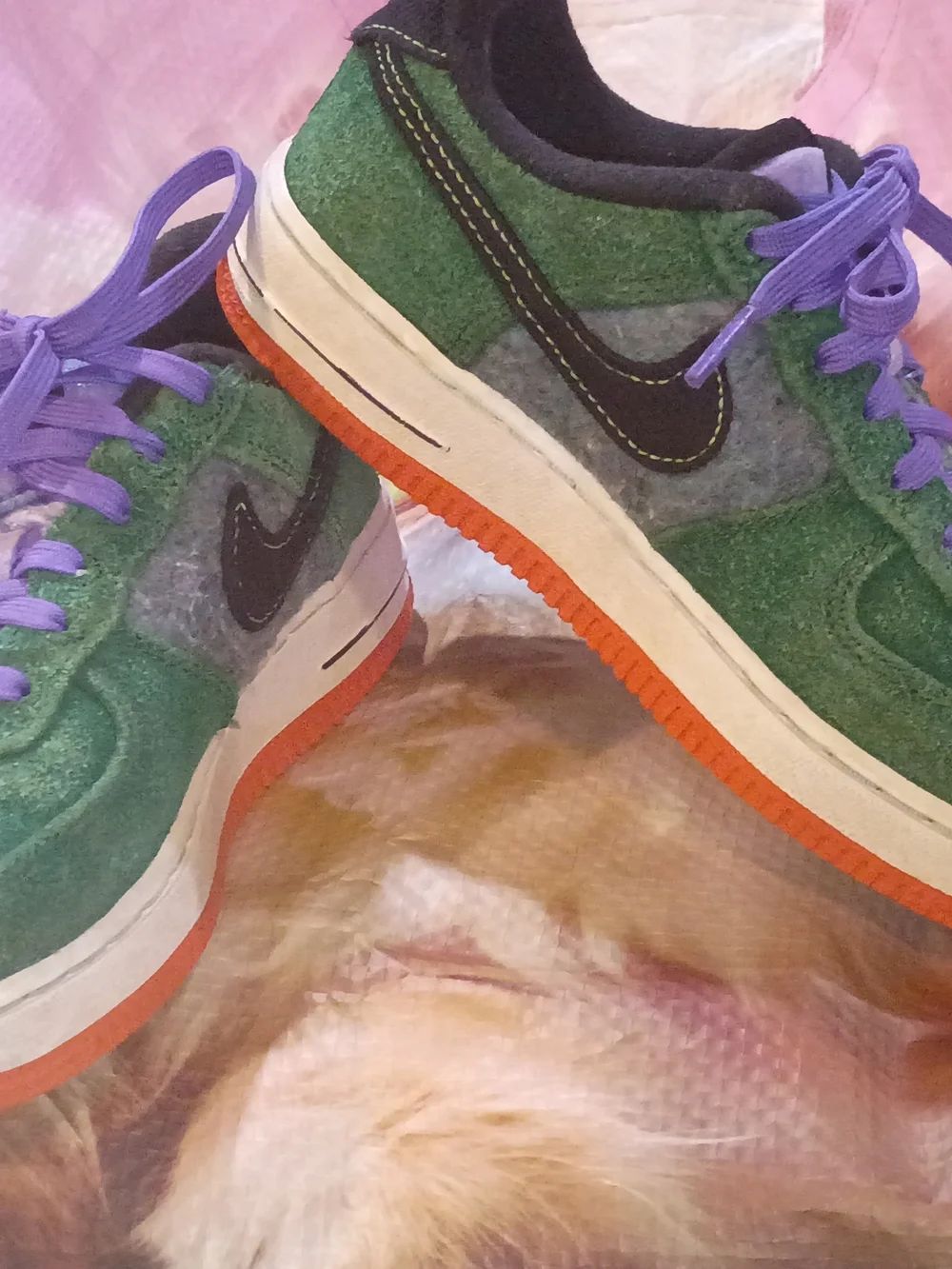 Nike Kids Green Sneakers with Purple Laces and Orange Sole